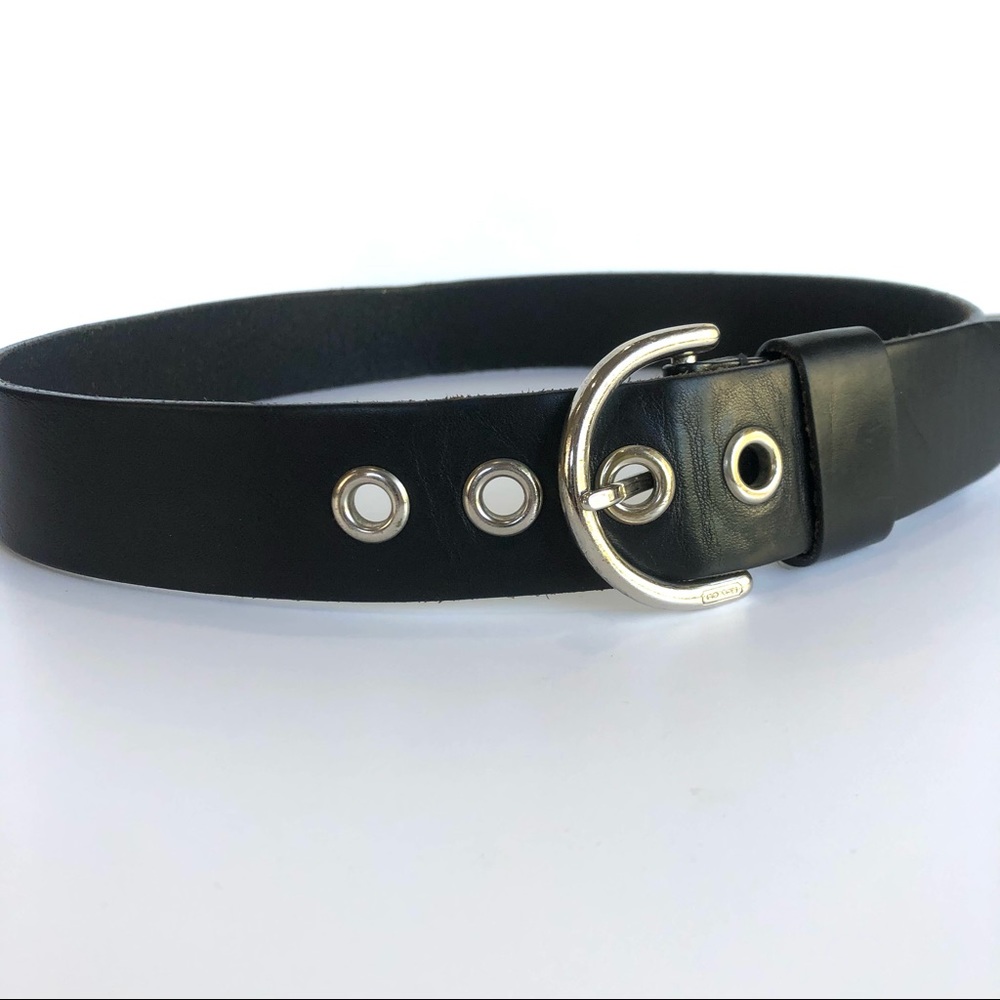 Vintage Coach Wide Black Leather Belt with Chrome Buckle